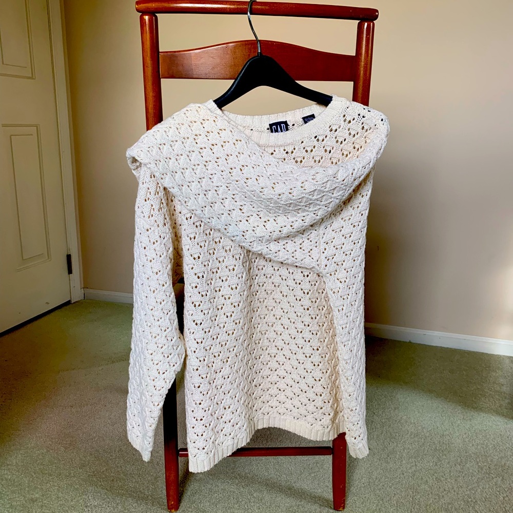 GAP Cotton/ramie Crocheted Sweater. Winter White. Washable